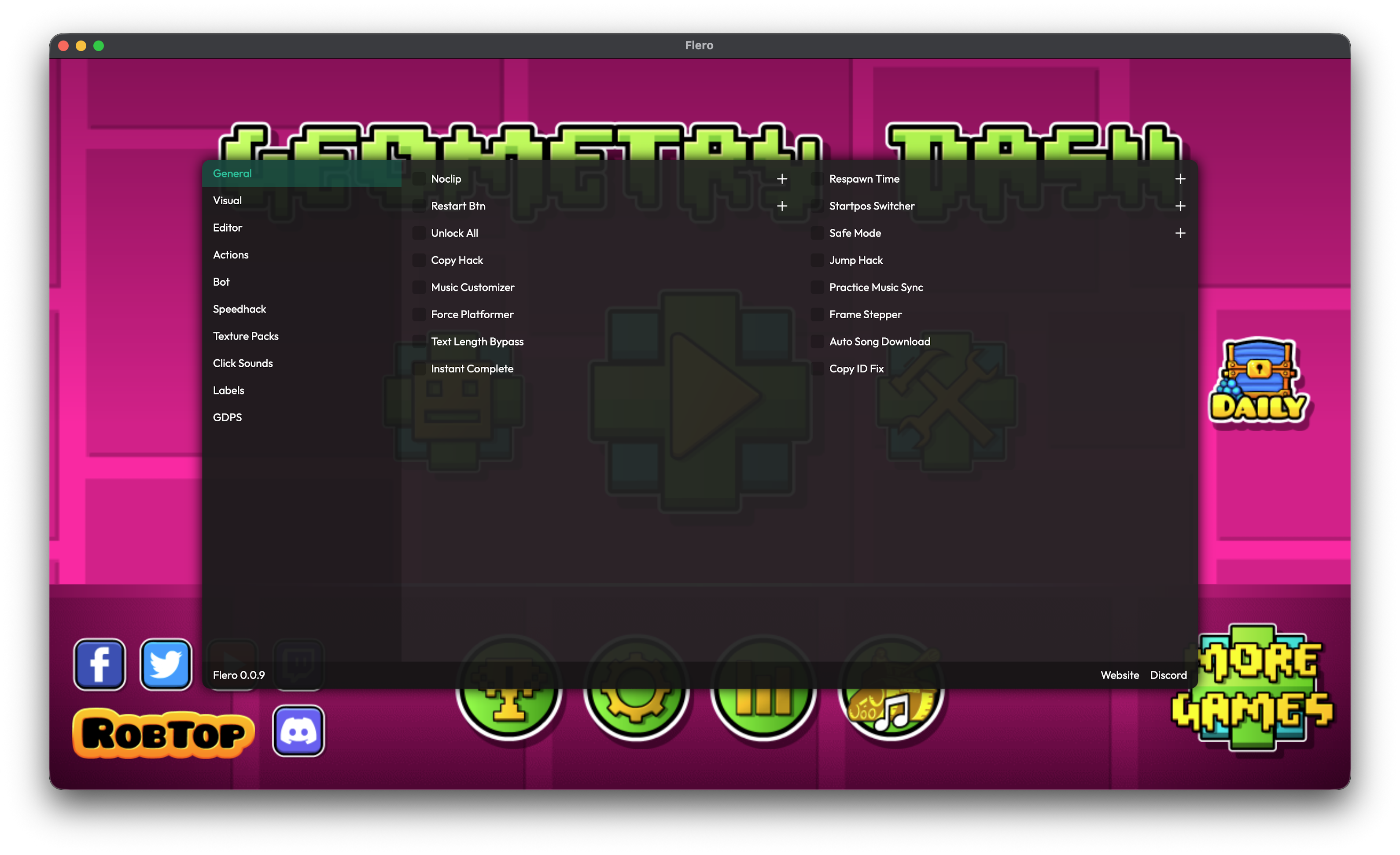 Flero mod menu running in Geometry Dash